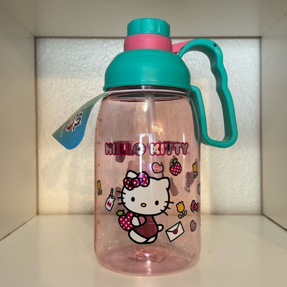 Hello Kitty Strawberry Twist Plastic Water Jug With Removable Straw Pink Blue